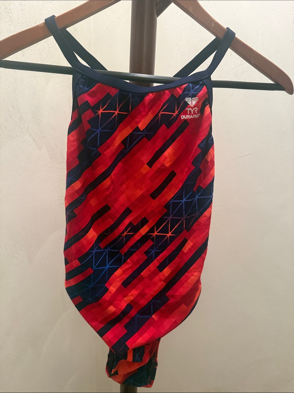 TYR Red and Navy Abstract Stripe One-Piece Swimsuit